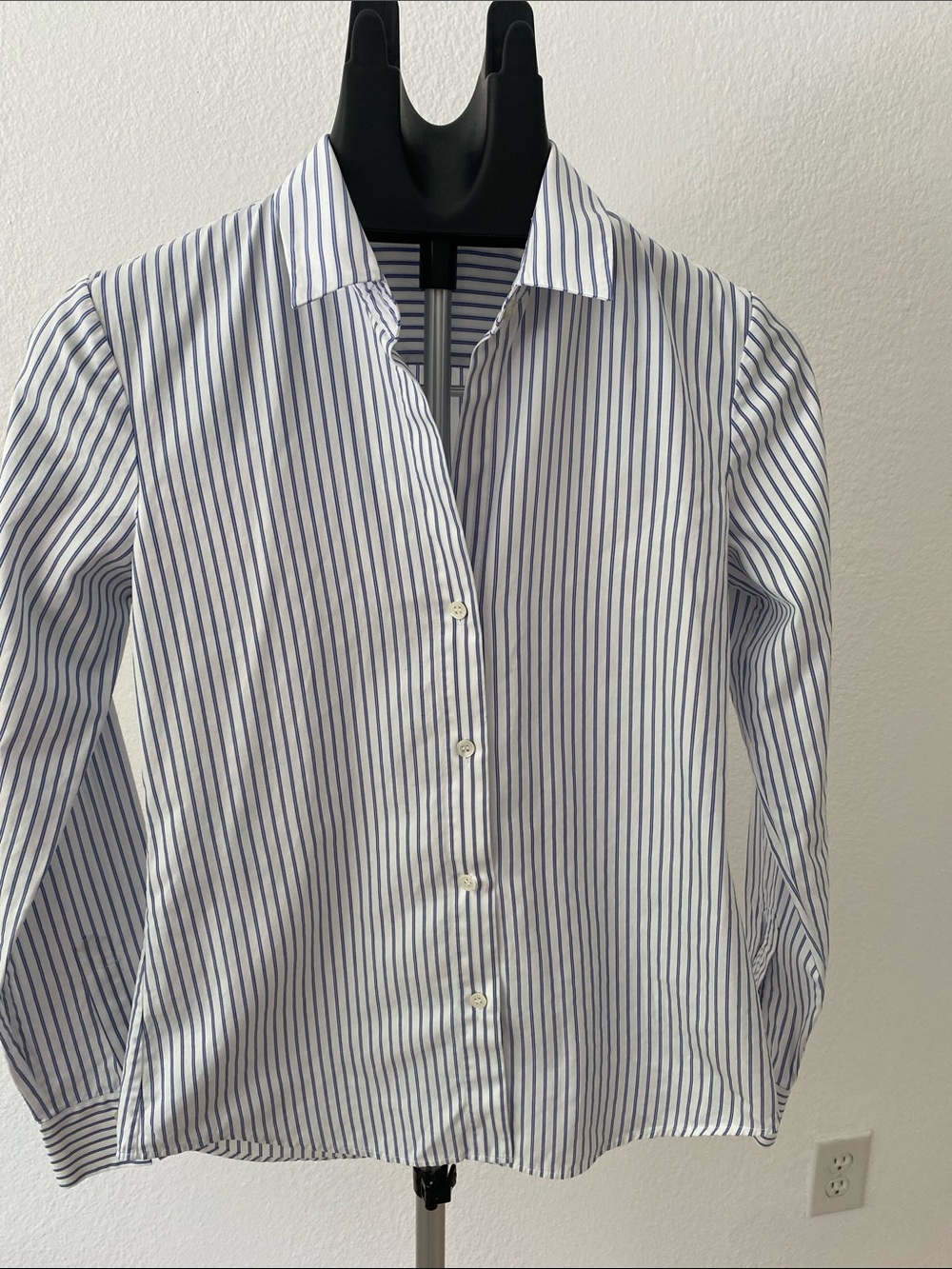 Theory White and Blue Striped Button-Down Blouse cotton